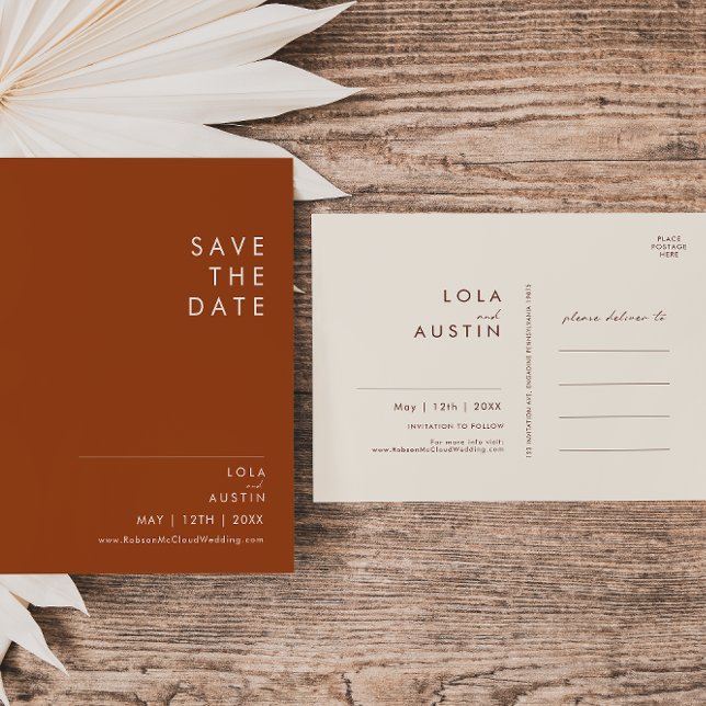 Simple Desert | Terracotta Save The Date Postcard (Creator Uploaded)