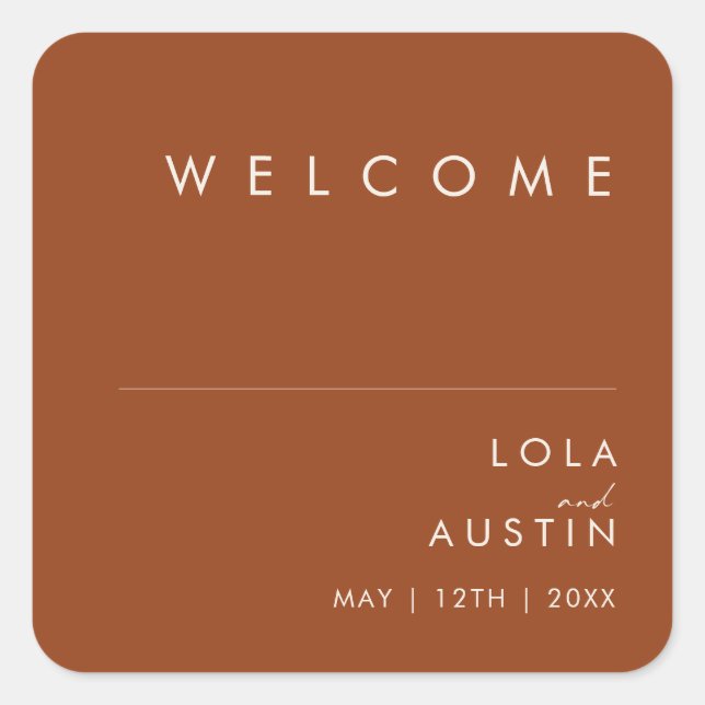 Simple Desert | Terracotta Wedding Welcome Square Sticker (Front)