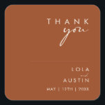 Simple Desert | TerracottaThank You Wedding Square Sticker<br><div class="desc">This Simple Desert | Terracotta thank you wedding square sticker is exactly what you're looking for to complete your modern rustic boho wedding. Perfect for either a vintage minimalist western vibe or a retro fall bohemian feel. The minimal natural white script truly pops with this colourful autumn background. You can...</div>