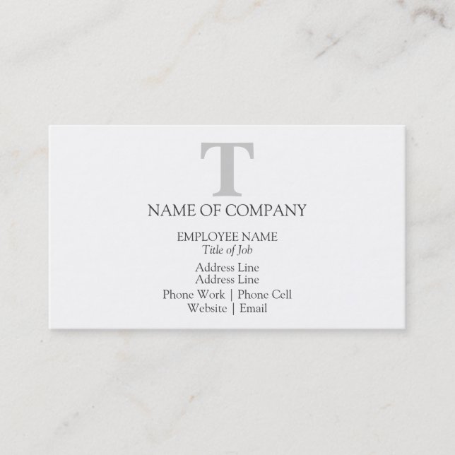 Simple Designer Monogram Grey Grey Colour Business Card (Front)