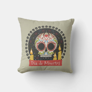 Simple Dia de Muertos Skull & Candles Throw Pillow