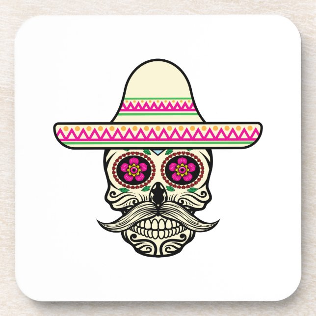 Simple Dia de Muertos Skull with Hat | Coaster (Front)