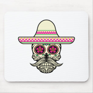 Simple Dia de Muertos Skull with Hat Mousepad