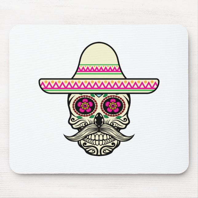 Simple Dia de Muertos Skull with Hat | Mousepad (Front)