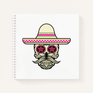 Simple Dia de Muertos Skull with Hat   Notebook