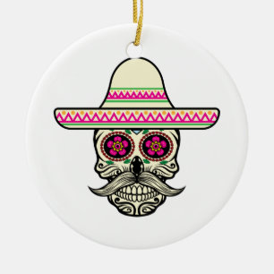 Simple Dia de Muertos Skull with Hat   Ornament