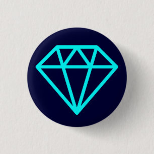 Simple Diamond - Cyan on Dark Navy 3 Cm Round Badge