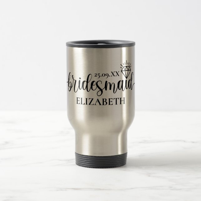 Simple Diamond Elegant Script Bachelorette Weekend Travel Mug (Center)