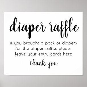 Simple Diaper Raffle   Black and White Baby Shower Poster