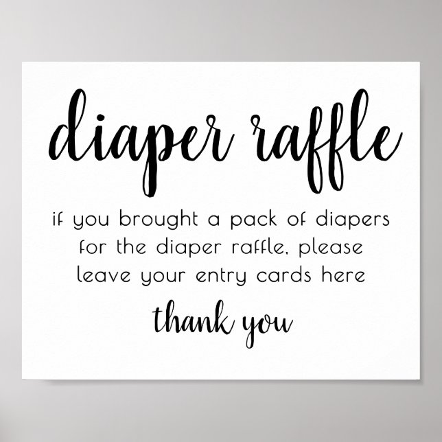 Simple Diaper Raffle | Black and White Baby Shower Poster (Front)