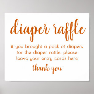 Simple Diaper Raffle Fall Orange Baby Shower Poster