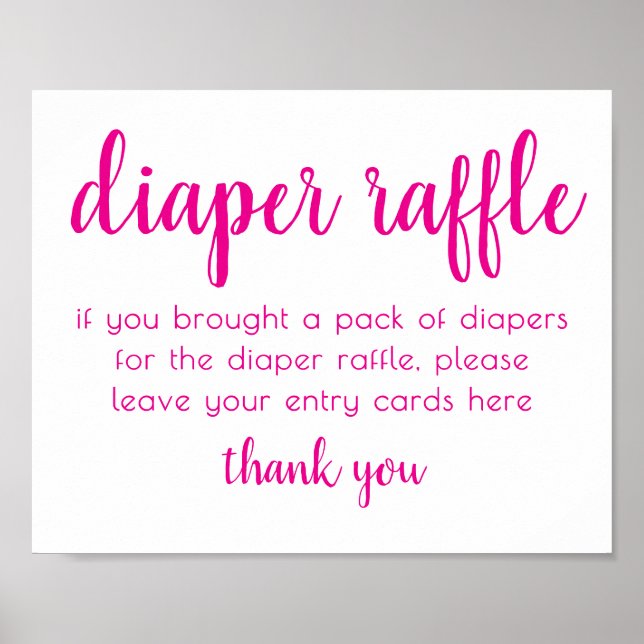 Simple Diaper Raffle | Hot Pink Baby Shower Poster (Front)