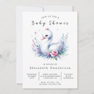 Simple Digital Swan Baby Shower Invitation