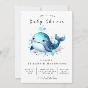 Simple Digital Whale Baby Shower Invitation