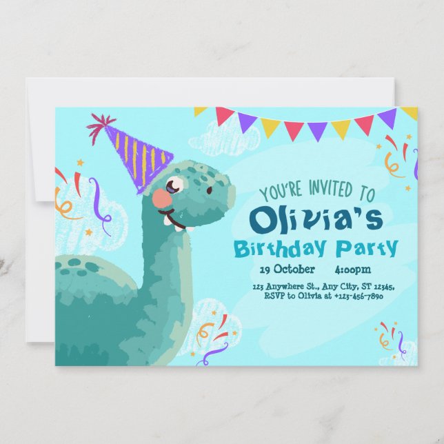 Simple Dinosaur Birthday Party Invitation (Front)