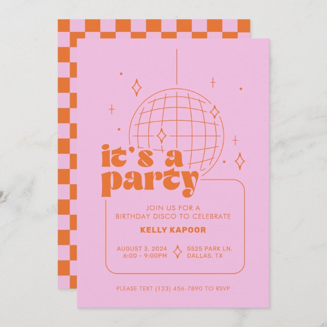 Simple Disco Party Invitations (Front/Back)