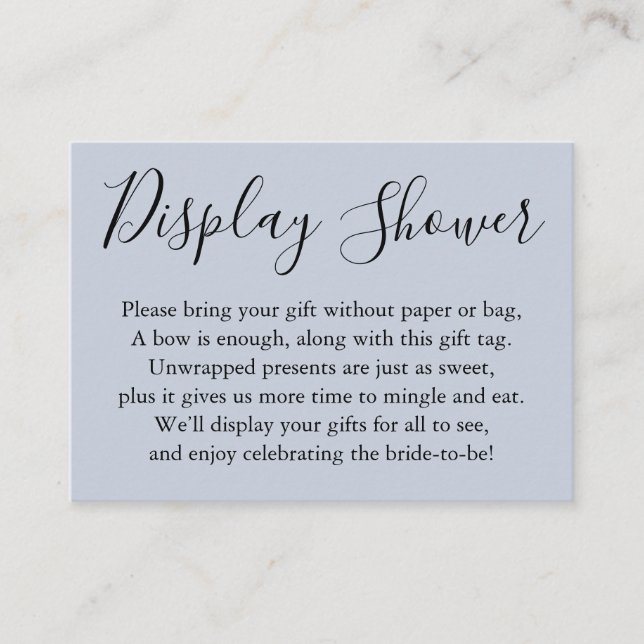 Simple Display Bridal Shower Light Dusty Blue Enclosure Card (Front)