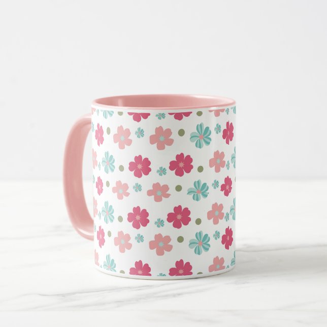 Simple Ditsy Floral in Pink and Teal Mug (Front Left)