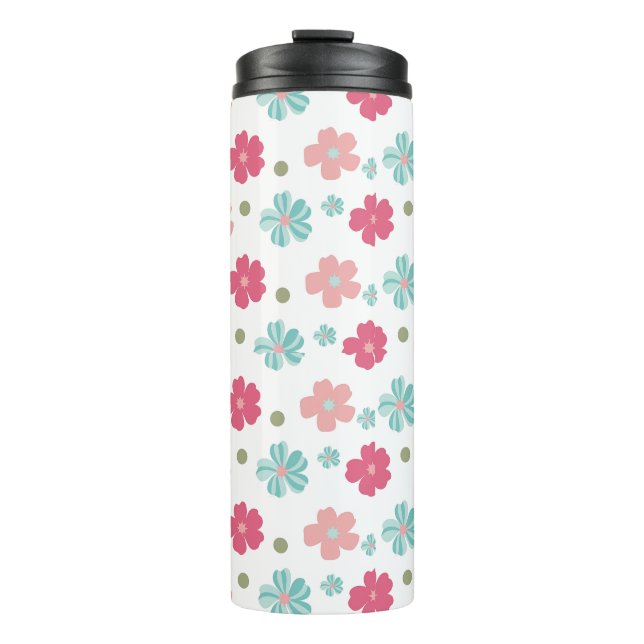 Simple Ditsy Floral in Pink and Teal Thermal Tumbler (Front)