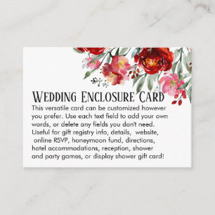 Simple DIY Custom Wedding Red & Pink Flowers Enclosure Card