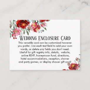 Simple DIY Custom Wedding Red & Pink Flowers Enclosure Card