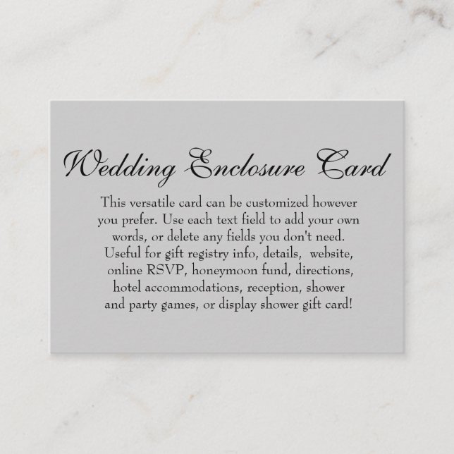 Simple DIY Custom Wedding Versatile Light Grey Enclosure Card (Front)