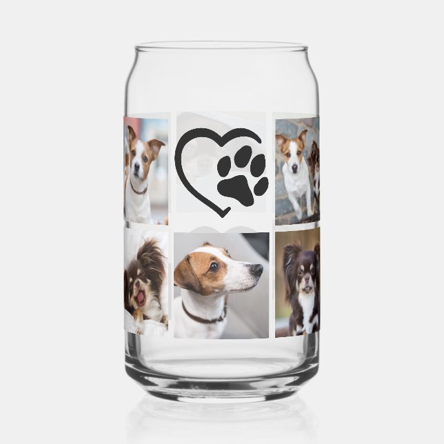 Simple Dog 10 Photo Collage Pawprint Heart Can Glass (Front)