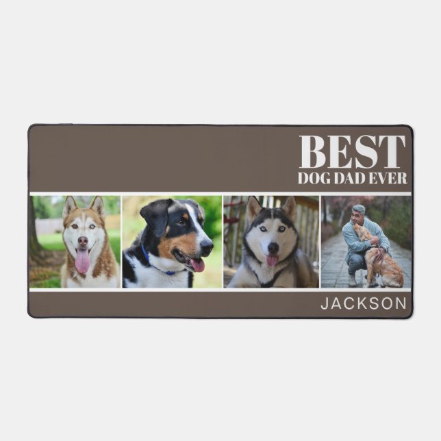 Simple Dog Dad Custom Four Photo Collage  Desk Mat (Front)