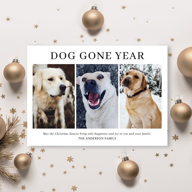Simple Dog Gone Year 3 Photo Christmas Holiday Card (Creator Uploaded)