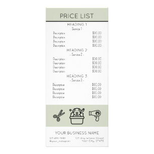 Simple Dog grooming service price list Rack Card