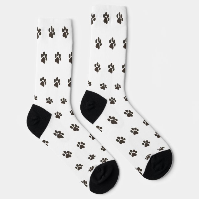 Simple Dog Paw Print Pattern Crew Socks  (Right)