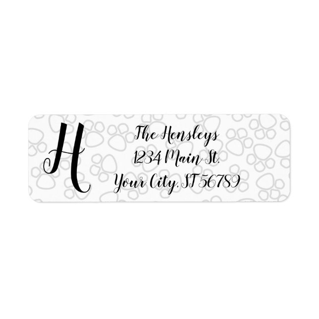 Simple Dog Paws Monogram Return Address Labels (Front)