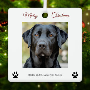Simple Dog Photo Merry Christmas White Metal Tree Decoration