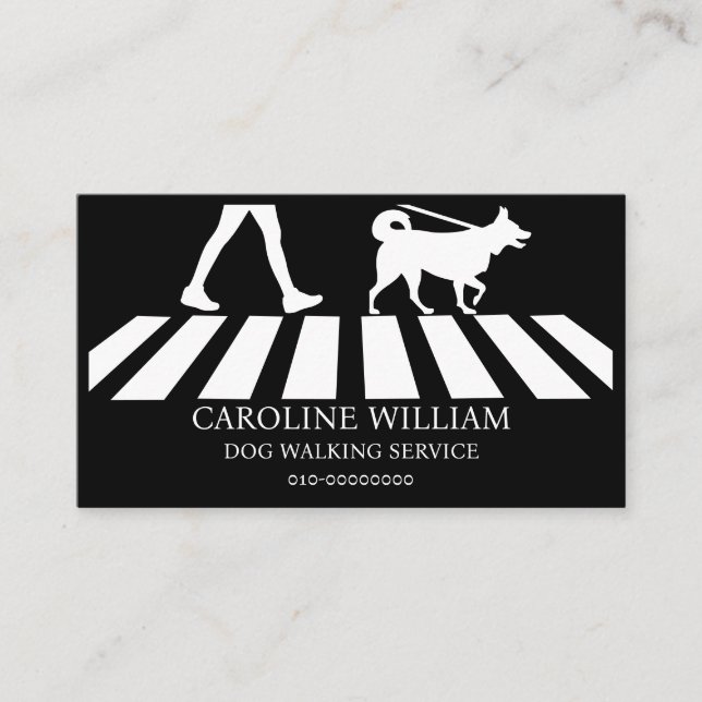 Simple Dog Walking Image Pet Service Business Card (Front)