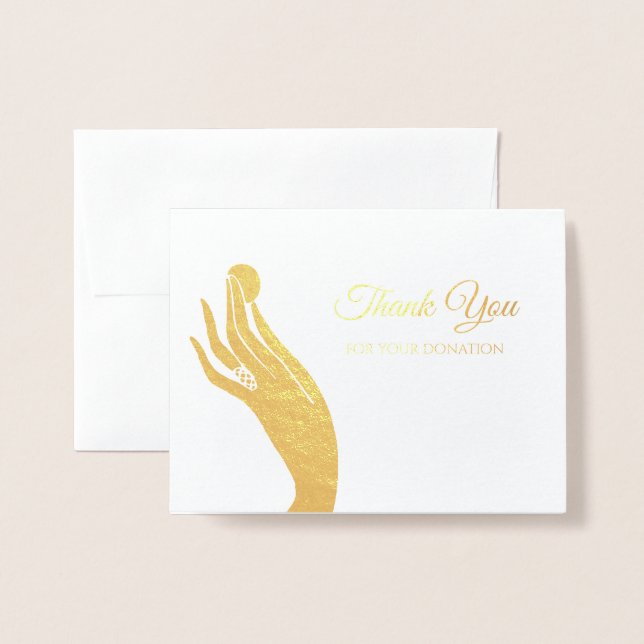 Simple Donation Thank You For Women Hand With Coin Foil Card (Front With Envelope)