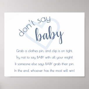 Simple Dont Say Baby   Dusty Blue Shower Game Poster