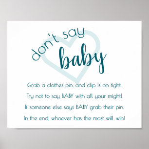 Simple Dont Say Baby   Teal Green Shower Game Poster