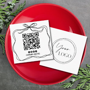 Simple Doodle Bow Your Logo Social Media QR Code Square Business Card