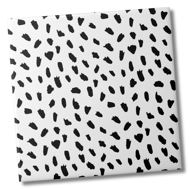 Simple Dots Pattern Black White Tile (Simple Messy Dots Pattern Black White Ceramic Tile)