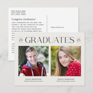 Simple Double Graduation Two Photos Cream & Grey Postcard