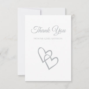 Simple Double Heart Grey Wedding Thank You Invitation