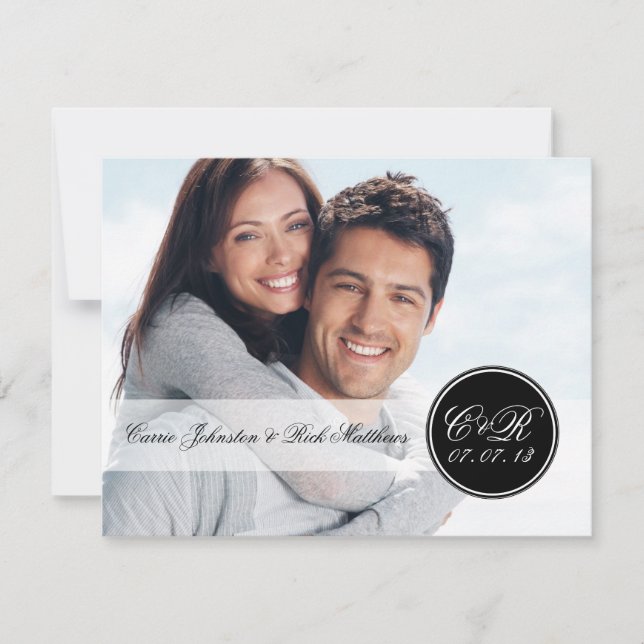 Simple Double Monogram Photo Wedding Reception Invitation (Front)