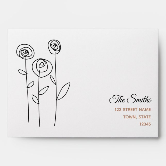 Simple Drawing of Flowers , Rose Gold Metallic Envelope (Front)