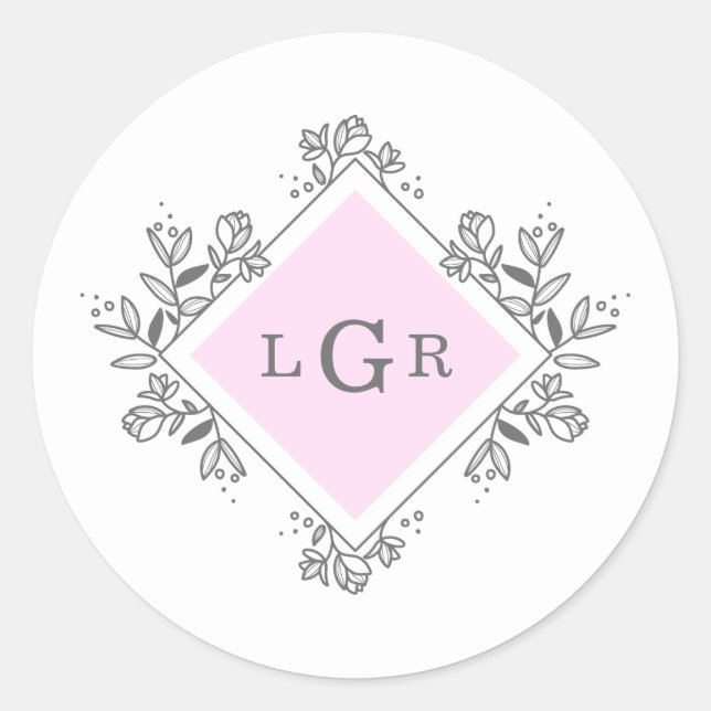 Simple Drawn Floral Pink Classic Round Sticker (Front)