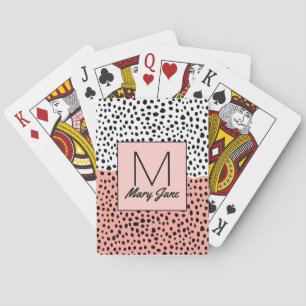 Simple Drawn Polka Dots on Peach White Monogram Playing Cards
