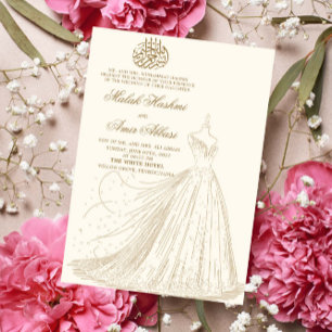Simple Dress Cream Islamic Muslim wedding Invitation