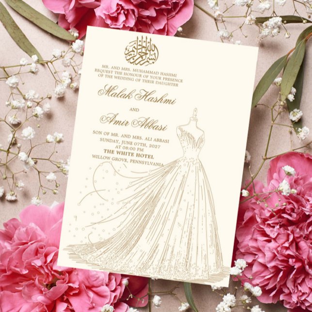 Simple Dress Cream Islamic Muslim wedding Invitation (Creator Uploaded)
