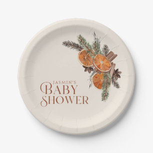 Simple Dried Orange Slices & Cinnamon Baby Shower Paper Plate