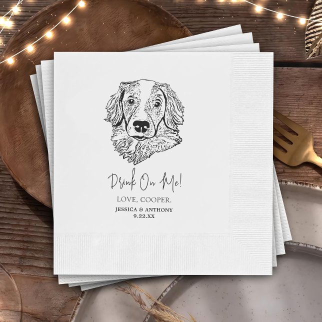 Simple Drink On Me Dog Hand Drawing Wedding Napkin (Creator Uploaded)