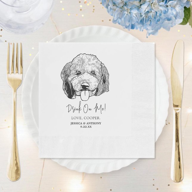 Simple Drink On Me Dog Hand Drawing Wedding Napkin (Creator Uploaded)